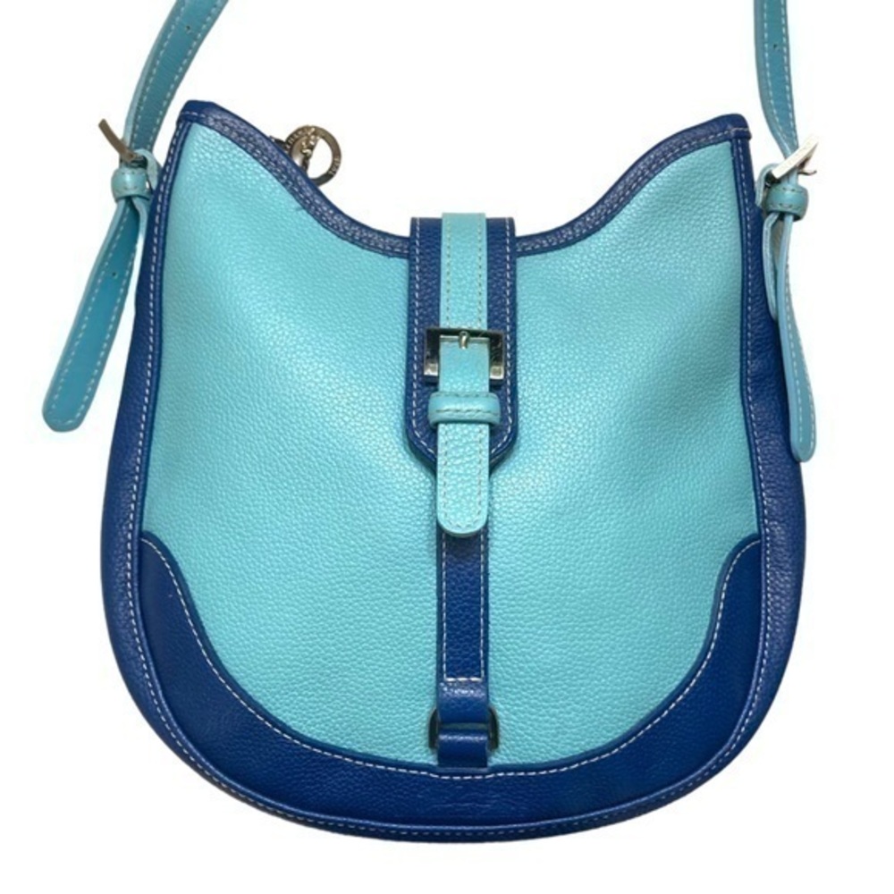 Longchamp two tone blue saddle crossbody messenger bag